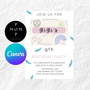 Pillowcase Decorating Party 5" x 7" Invite + 8" x 10" Poster + Phone Wallpaper | EDIT IN CANVA