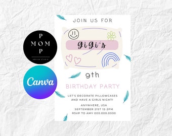 Pillowcase Decorating Party Invite: Poster & Wallpaper Templates (Canva Editable, Digital Download)