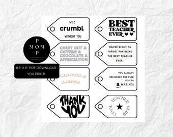 Teacher APPRECIATION Tags - PDF Download - You Print