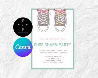 Shoelace Charm Party Invitation Templates: Poster & Wallpaper (Canva Pro)