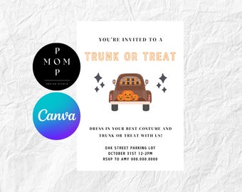 Trunk or Treat Invitation Template: Sign & Wallpaper (Edit in Canva) (Digital Download)