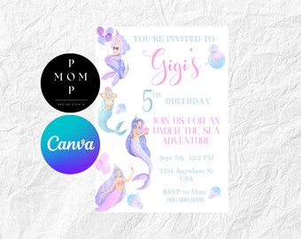 Mermaid Birthday Invitation Template: Under the Sea Theme (Digital Download)