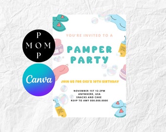 Skincare Party Invite Template: Pamper Birthday Theme (Edit in Canva)