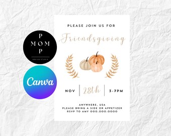 Friendsgiving 5" x 7" Invite + 8"x 10" Poster Template | EDIT IN CANVA