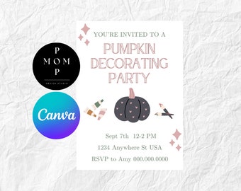 Pumpkin Decorating Party Invite: Poster & Phone Wallpaper (Canva Template)