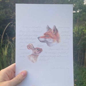 Fox and Rabbit Coloured Pencil A5 Print Inspired by the book Watership Down