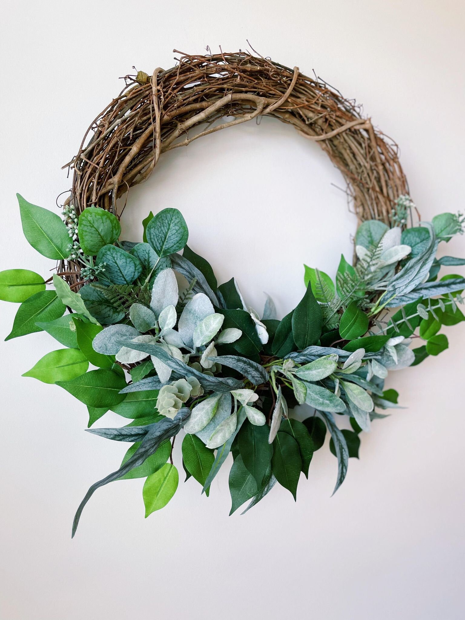 Farmhouse greenery wreath / simple greenery wreath for front Etsy
