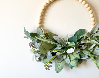 simple and modern beaded hoop wreath / greenery hoop wreath / all season summer spring fall wreaths for front door / 2023 trend decor