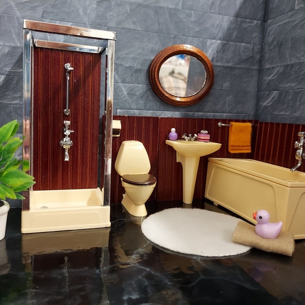 Lundby original complete bathroom set with tiny accessories inclusive.
