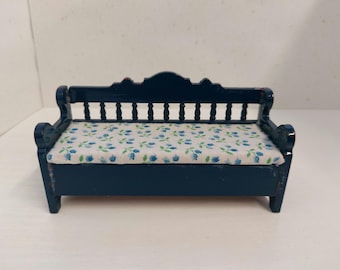 Panchina per casa delle bambole Lundby, riverniciata di blu scuro, scala 1:16