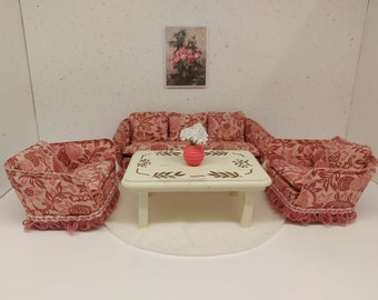 Lundby original komplette Sofagarnitur, Wohnzimmerset mit winzigen Accessoires inclusive