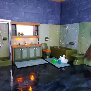 Lundby complete bathroom set with lights and tiny accessories inclusive.