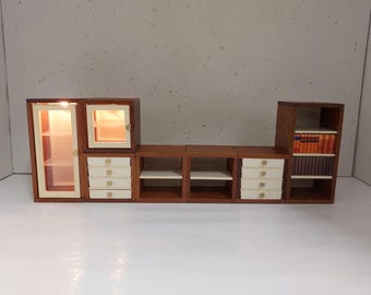 Lundby Lido Bücherregal aus Holz mit Beleuchtung