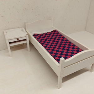 Lundby original wooden bed with sidetable