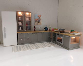 Lundby original komplette Küche mit Beleuchtung und winzigen Zubehör inclusive