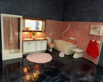 Lundby complete bathroom set with lights and tiny accessories inclusive.