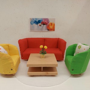 Lundby original sofa set, living room set,  with tiny accessories inclusive.
