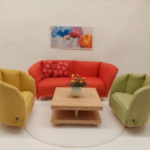 Lundby original sofa set, living room set,  with tiny accessories inclusive.