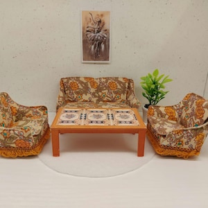 Lundby original living room set  / sofa set with tiny accessories inclusive