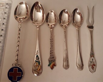 Antique Collection of Five Assorted Solid Silver Spoons and a Pickle Fork in pristine untarnished condition