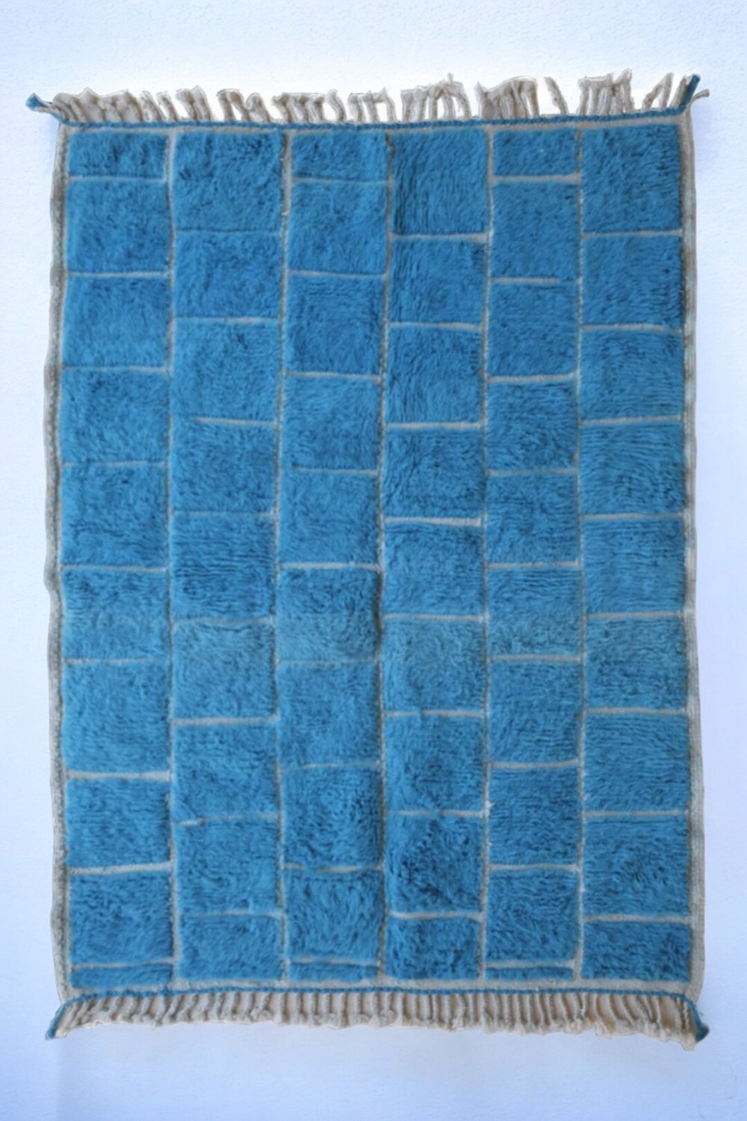 Custom Blue Moroccan Rug Made From Natural Wool and Geometric Design ...