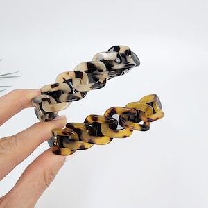 Leopard Square Chain Hair Barrette with Cubic (3.5 Inch) / Tortoise Shell French Hair Pin / Hair Accessory for Woman / Automatic Hair Clip