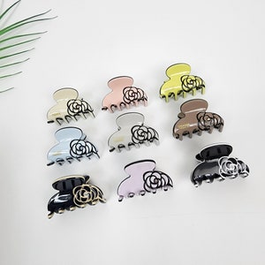 Camellia Flower Hair Clip with Cubic (1.4 Inch) / Pastel Color Small French Hair Pin / Hair Accessory for Woman