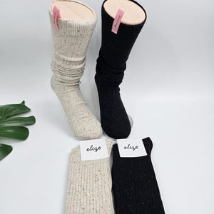 Knee-High Ribbed Cotton Socks with Pink Label Detail / Korean Fashion / Groomsmen Socks
