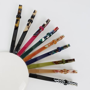 Leopard Art Long Ribbon Hair Barrette (4.3 Inch) / Tortoise Shell French Hair Pin / Hair Accessory for Woman / Automatic Hair Clip