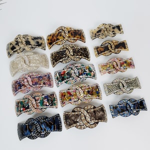 Leopard Luxurious Hair Barrette with Cubic Stone Chain / Tortoise Shell French Hair Pin / Hair Accessory for Woman / Automatic Hair Clip
