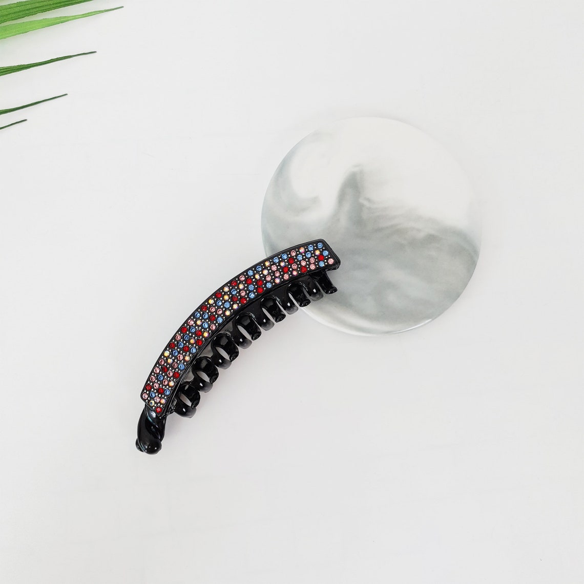 Black Cubic Stone Banana Claw Clip / Luxurious French Etsy