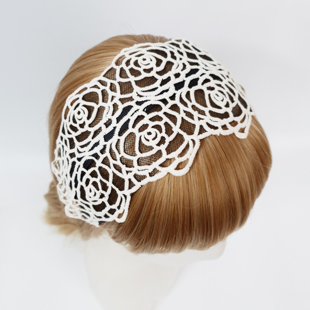 Hand Made Embroidery Lace Rose Flower Wide Headband / Etsy