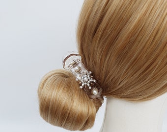 Luxurious Antique Round Cubic Pearl Hair Claw Clip / Vintage  display picture 3