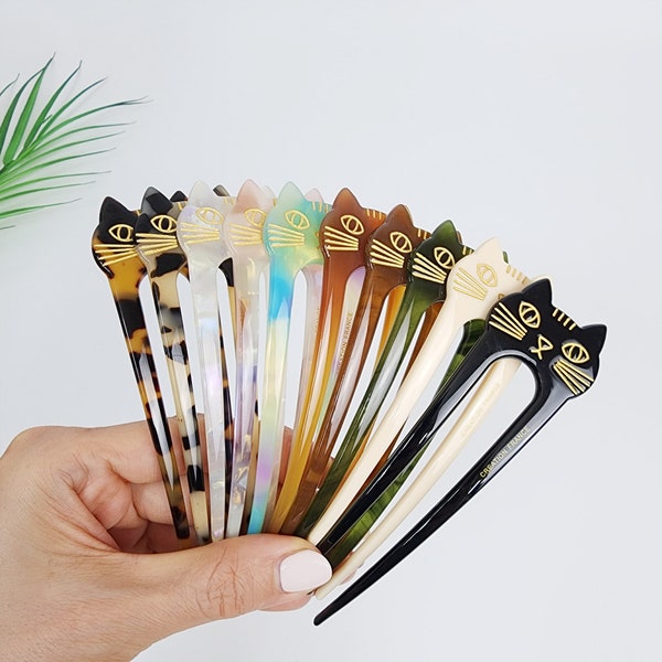 U Shape Cat Shape Big Size Hair Stick / Tortoise Shell French Hair Pin / Hair Fork for Thick Hair