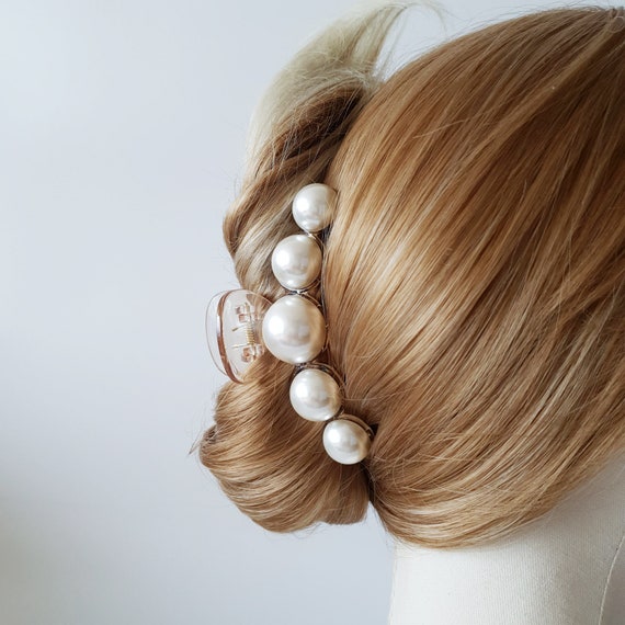 Handcrafted Vintage Faux Pearl White Wedding Barrette Hair Clip Amazon.com : Vintage Pearl Hair Barrettes, Handmade Hollow  main image 3
