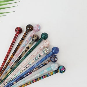 Tortoise Shell Big Bead Hair Stick (7.5 Inch) / Vintage French Hair Pin / Hair Fork for Thick Hair