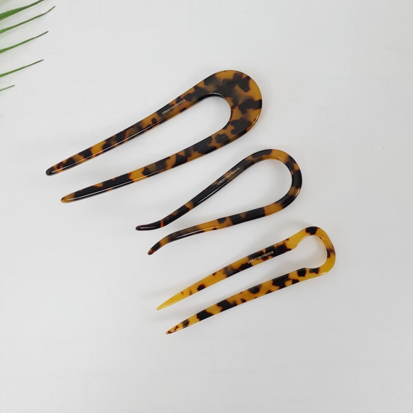 Tortoise Shell U Shape Hair Stick / Leopard French Hair Pin / Hair Fork for Thick Hair / Hair Clasp for Woman