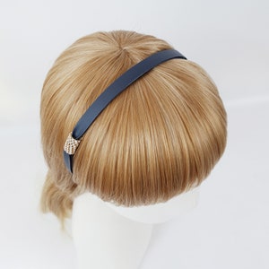 Faux Leather Thin Headband with Sparkling Cubic / Simple Line Point Head Piece / Hair Accessory for Woman / Leather Headband