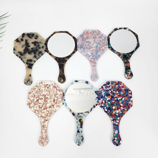 Hexagon Big Size Hand Held Mirror (6.3 Inch) / Antique Hand Mirror / French Pin / Hair Accessory for Woman