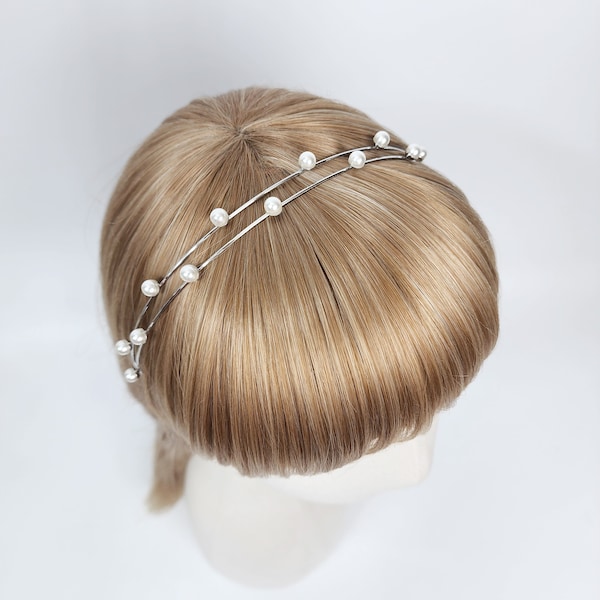Two Wire Thin Headband with Pearl / Elegant Pearl Headband / Hair Accessories for Woman / Bridal Headband