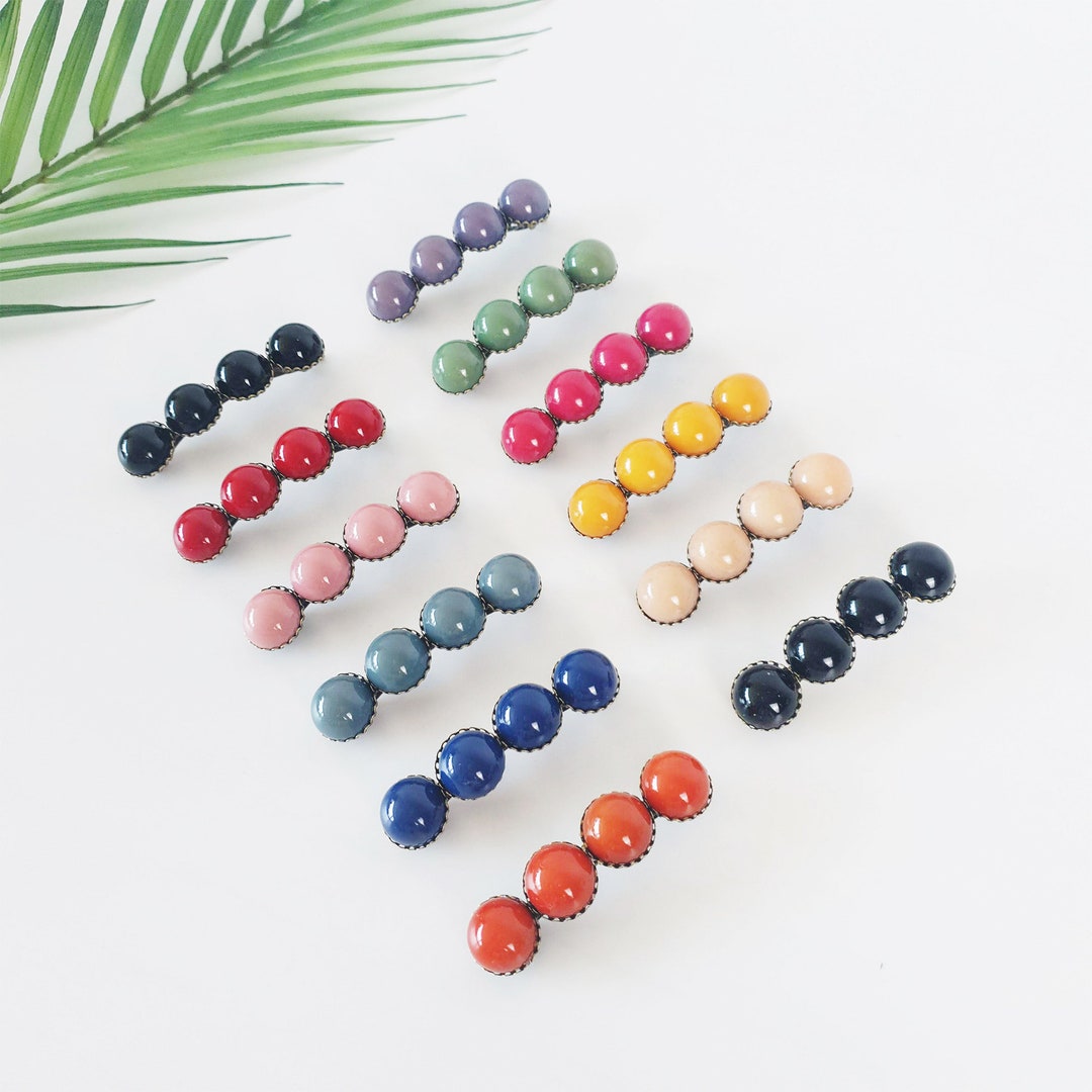 Big Cute Ball Formica Hair Barrette 2.4 Inch / Formica Stone Decorated