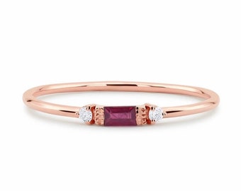 Bague joie rubis en or rose 18 kt diamants et rubis / bague de fiançailles femme / anneau - Orpaz