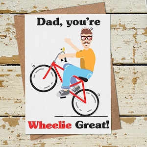Carte de jour de pères cyclistes, carte de grand papa de Wheelie, carte de cyclisme drôle pour papa, carte heureuse de jour de pères, carte d’anniversaire de vélo pour papa