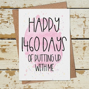 Tarjeta divertida de 4º aniversario, feliz tarjeta de 1460 días, tarjeta de cuarto aniversario, tarjeta de aniversario divertida para su esposa esposa él su novio