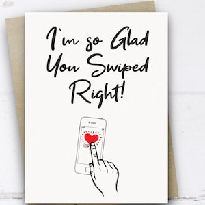 Estou tão feliz que você deslizou para a direita, Cartão engraçado dos namorados, Cartão Tinder, para namorado, namorada, esposa, marido, Cartão engraçado do dia dos namorados