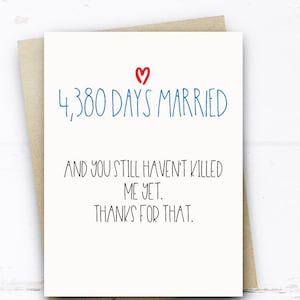 Divertido 12º Aniversario Tarjeta, 4380 Días Casado Tarjeta De Aniversario Gracioso Tarjeta esposo esposa él su Tarjeta de 12 Años Tarjeta divertida de Aniversario de Boda
