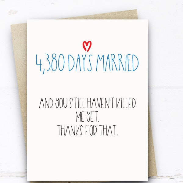 Funny 12th Anniversary Card, 4380 Days Married Card Funny Anniversary Card husband wife him her 12 Years Card Funny Wedding Anniversary Card