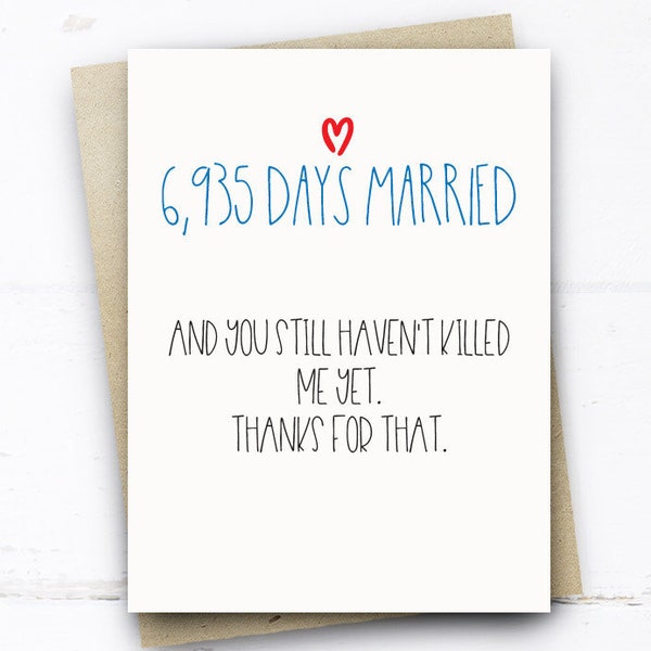 Funny 19th Anniversary Card, 6935 Days Married Card Funny Anniversary Card husband wife him her 19 Years Card Funny Wedding Anniversary Card