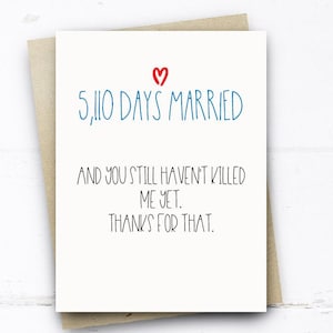 Divertido 14th Anniversary Card, 5110 Días Casado Tarjeta Divertido Aniversario Tarjeta esposo esposa él su tarjeta de 14 años divertido tarjeta de aniversario de boda