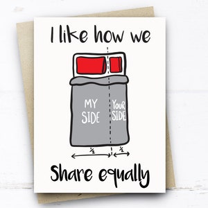 J’aime la façon dont nous partageons également, Drôle de carte pour lui sa petite amie petit ami, Drôle de carte Valentines, carte femme, carte mari, carte anniversaire